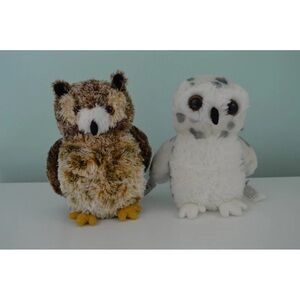 Aurora Great Horned & Snowy Owl Plush Lot Stuffed Animal Toys Small 6.5"